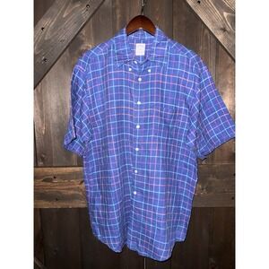 Brooks‎ Brothers 346 Shirt Men Large Casual Button Down Preppy Dress Linen Plaid
